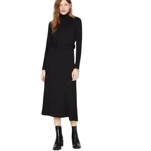 CLUB MONACO Melissah Knit Dress NWT $229 Black Ribbed LS Midi *NO BELT* Sz XS